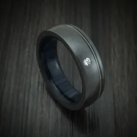 Black Titanium Guitar String Men's Ring with Diamond and Wood Sleeve Custom Made