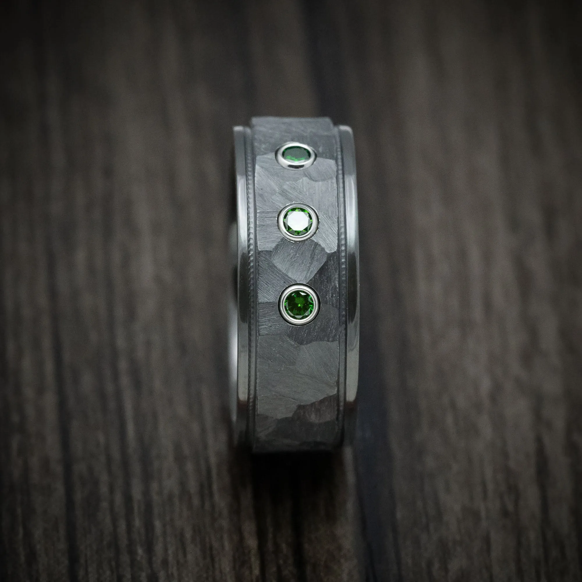 Black Zirconium and Green Diamond Men's Ring Custom Made Band