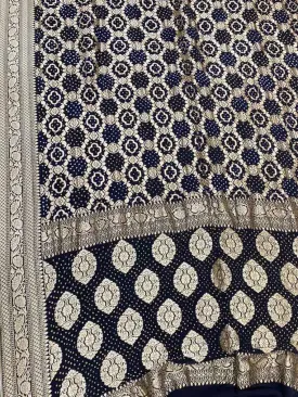 Blue Banarasi Bandhani Pure Georgette Neemzari Saree