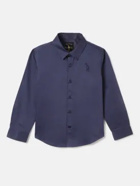 Blue Giraffe Boys Blue Solid Spread Collar Full Sleeves Shirt