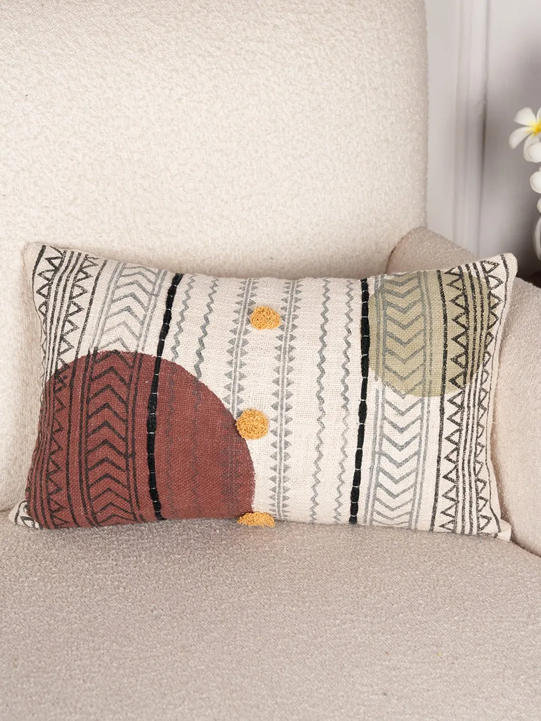 CIRCULAR LINE MATRIX - BLOCK PRINTED LUMBAR CUSHION COVER