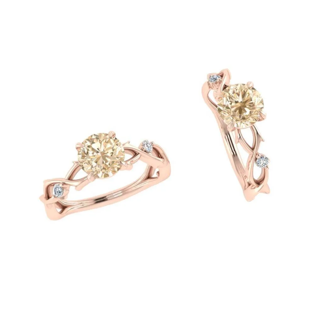 Citrine and and Diamond Twist Band Ring