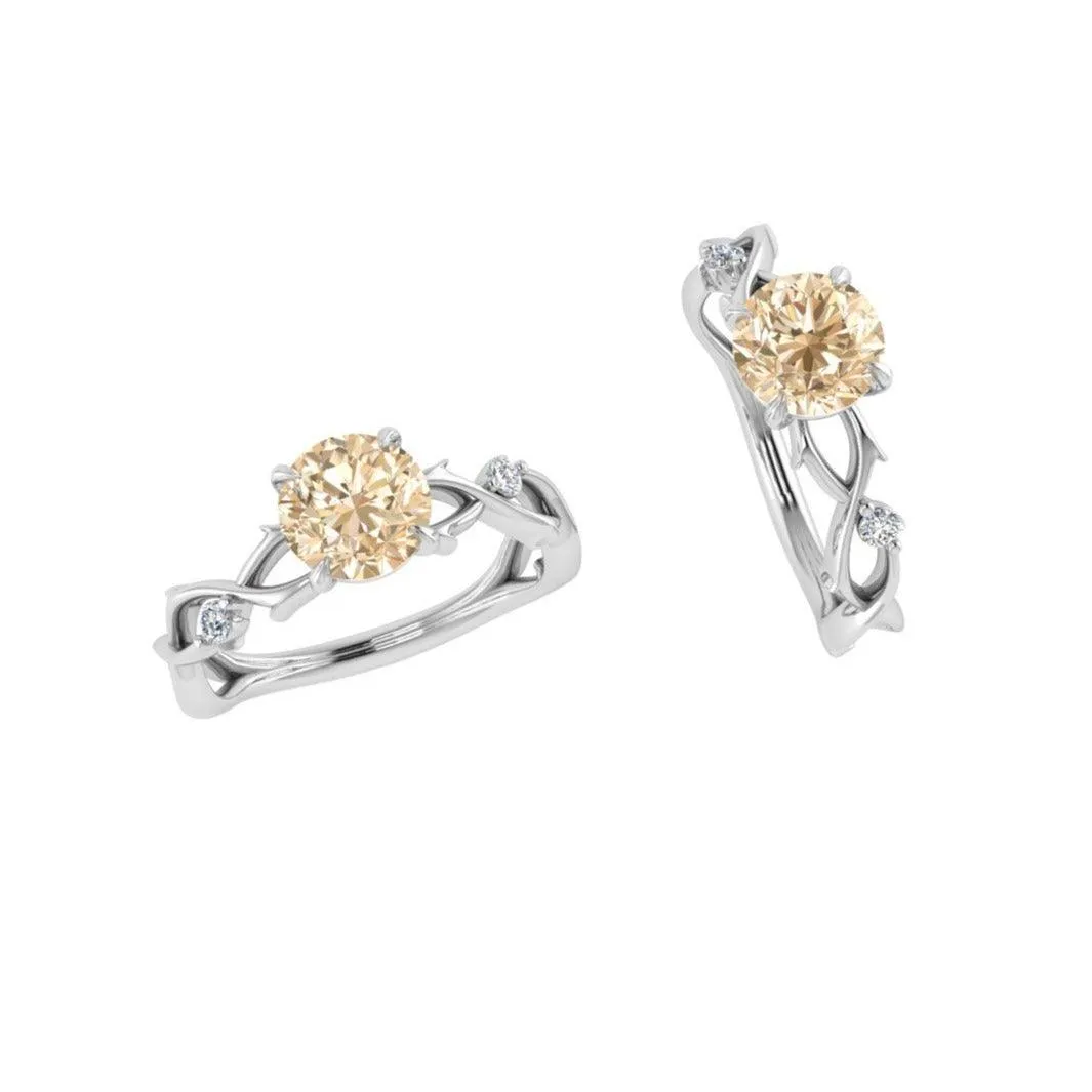 Citrine and and Diamond Twist Band Ring