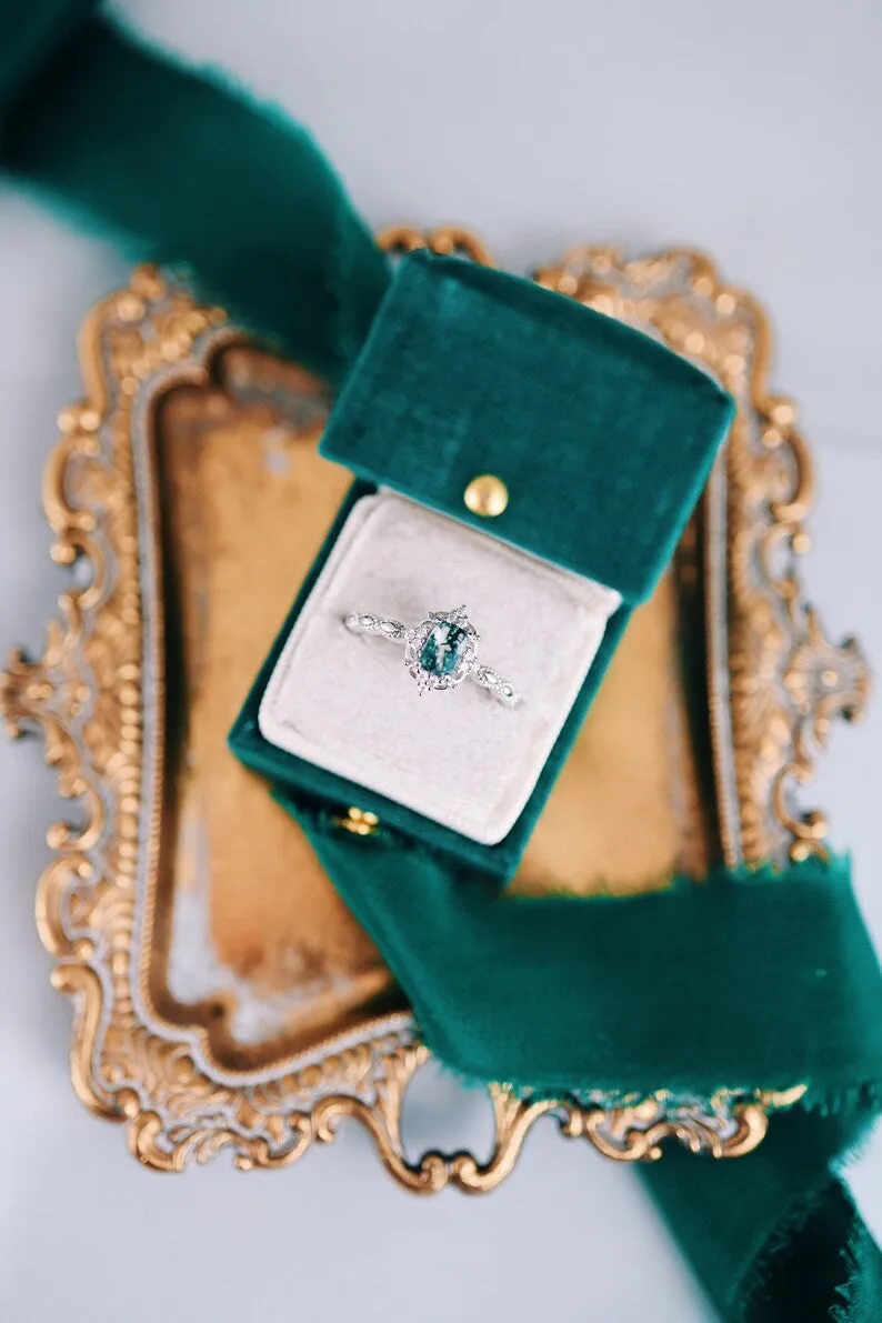 Claire Vintage Green Moss Agate Ring- Sterling Silver