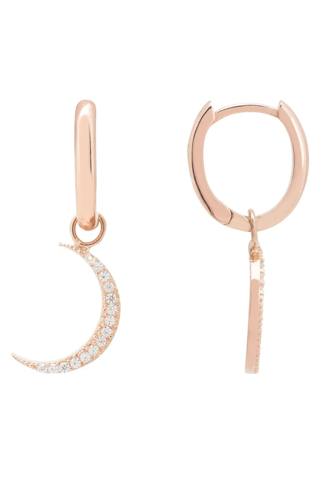 Crescent Moon Huggie Hoop Earrings Rosegold