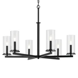 Crosby 32" 6-Light Chandelier 1-Tier with Clear Glass, Black Finish