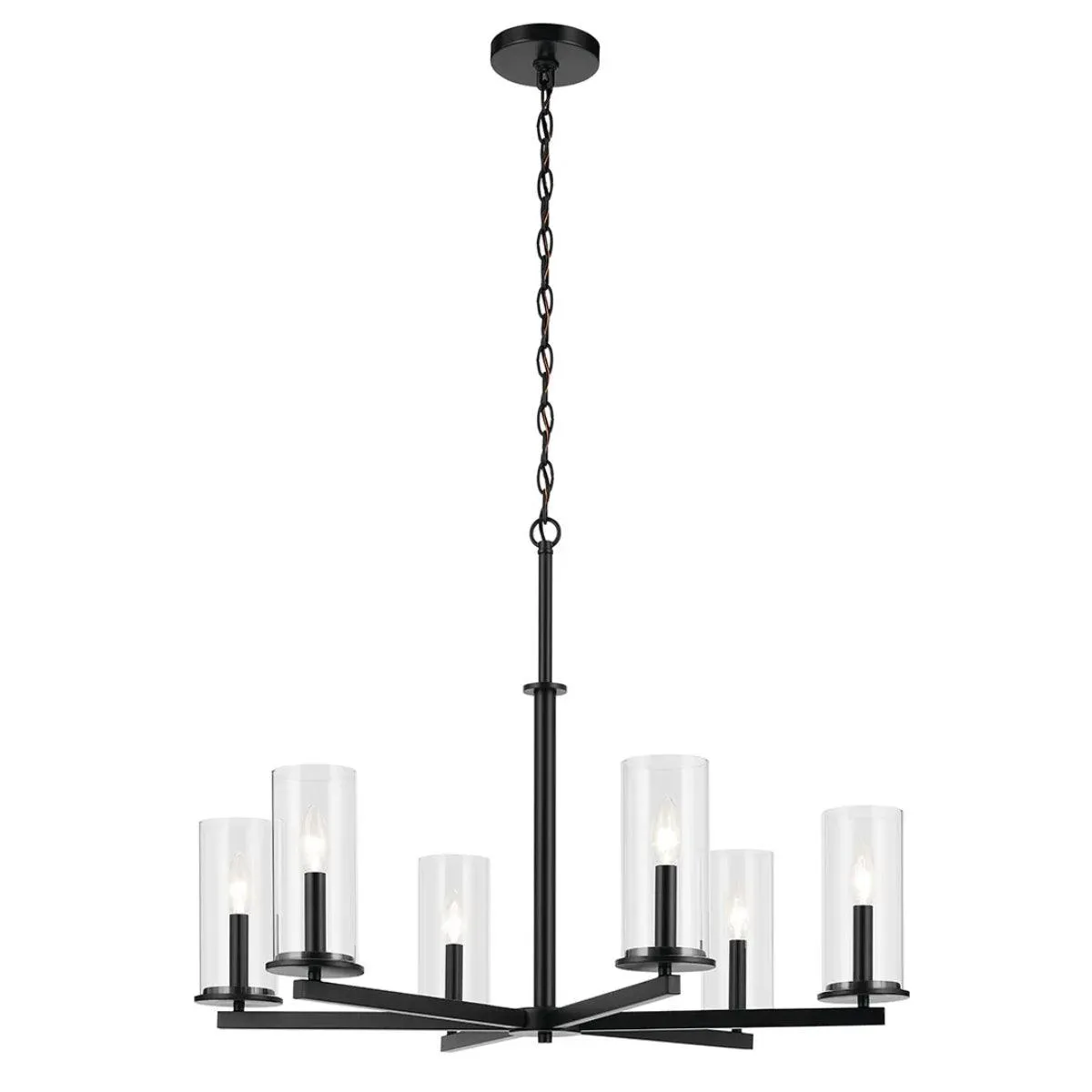 Crosby 32" 6-Light Chandelier 1-Tier with Clear Glass, Black Finish