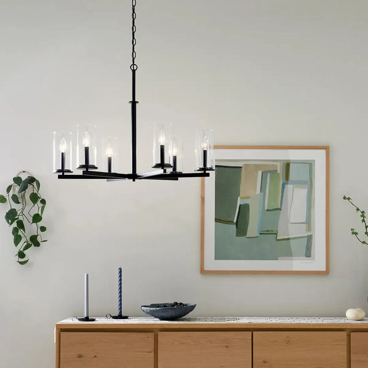 Crosby 32" 6-Light Chandelier 1-Tier with Clear Glass, Black Finish