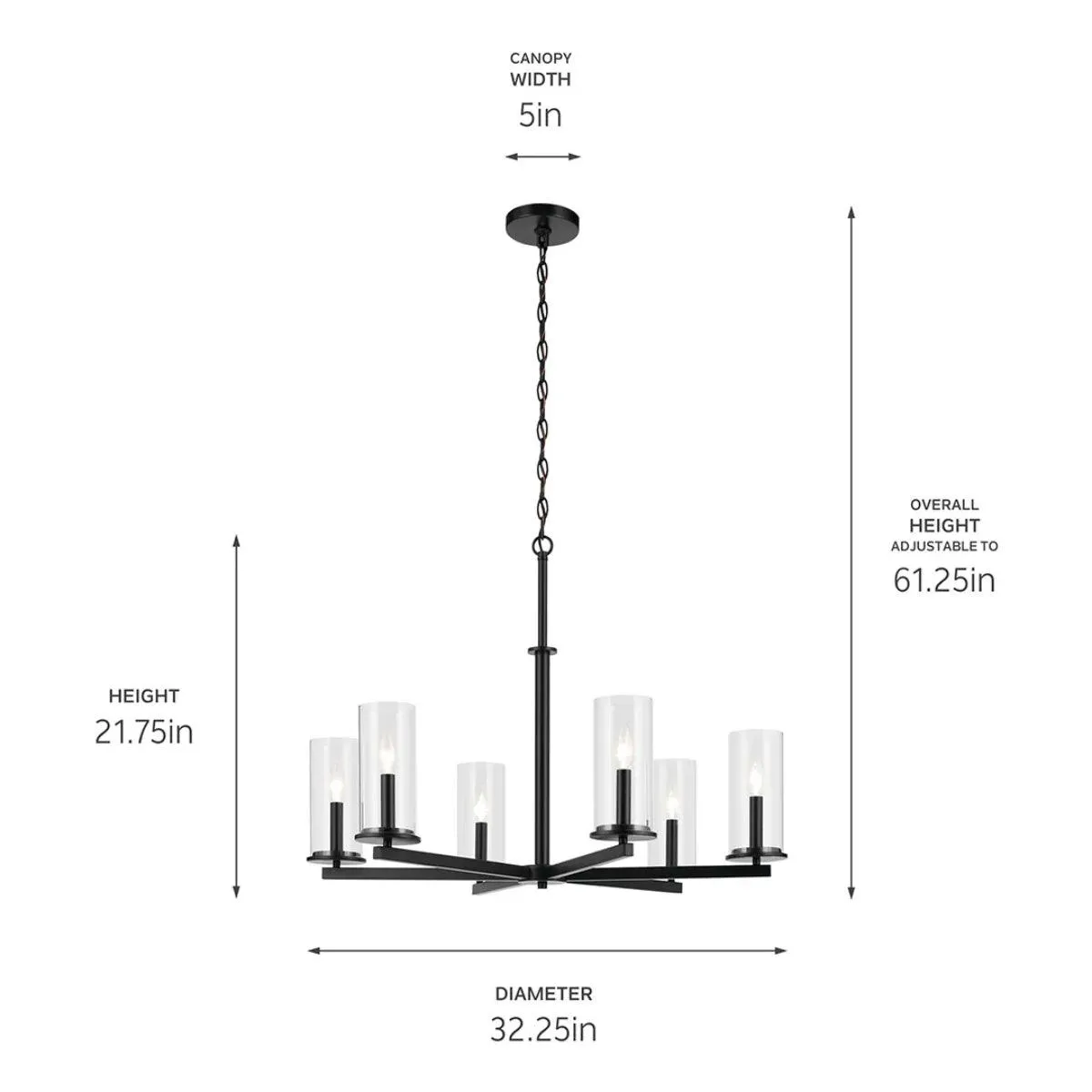 Crosby 32" 6-Light Chandelier 1-Tier with Clear Glass, Black Finish