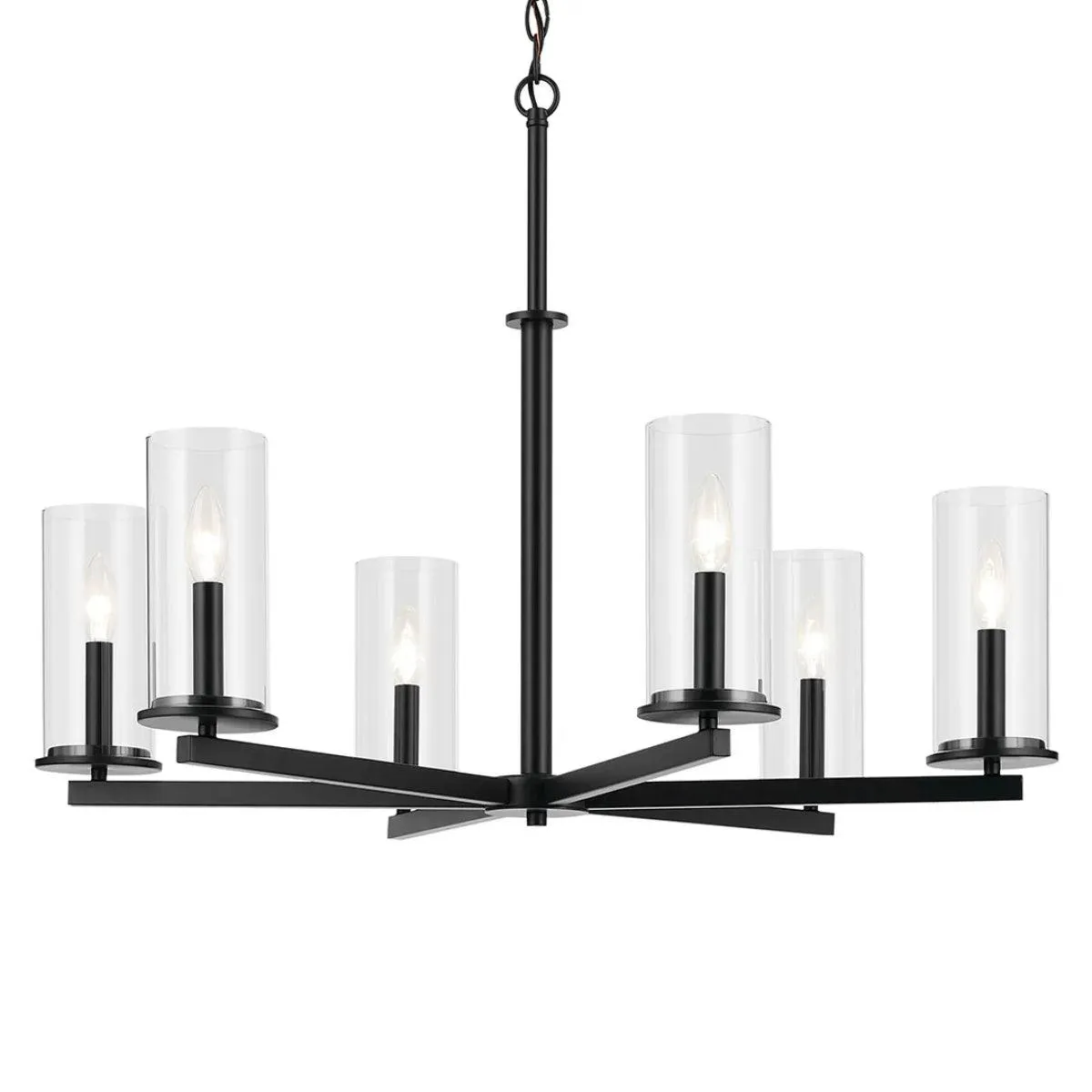 Crosby 32" 6-Light Chandelier 1-Tier with Clear Glass, Black Finish