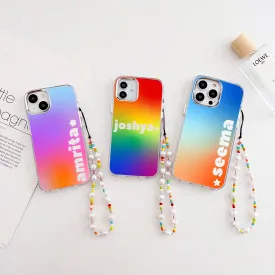 Designer Customised Name Mirror Gradient Case With Beaded Charm
