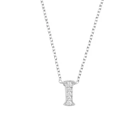 Diamond Initial Letter Pendant Necklace Silver I