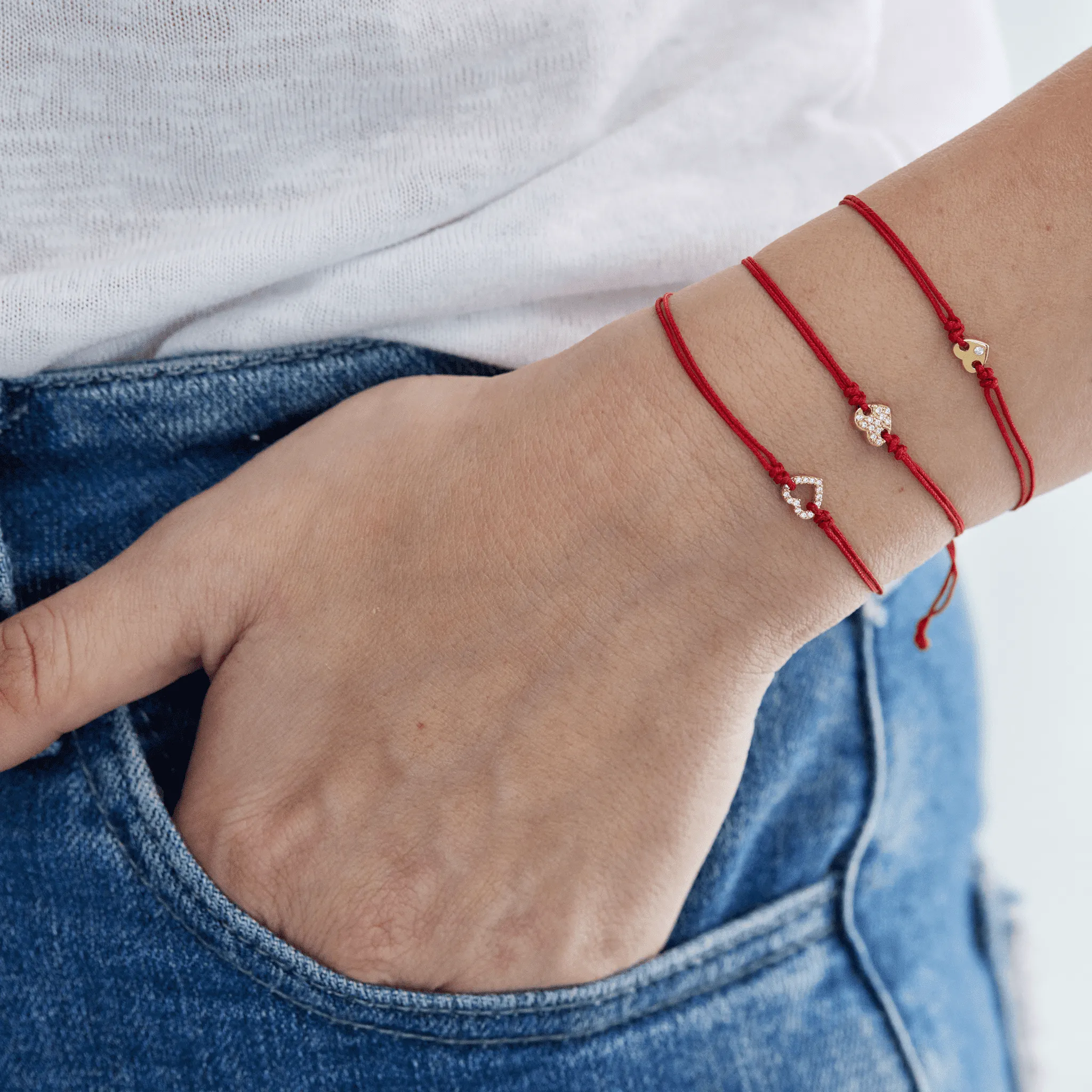 Diamond Outline Heart String of Love Bracelet - 14K Rose Gold