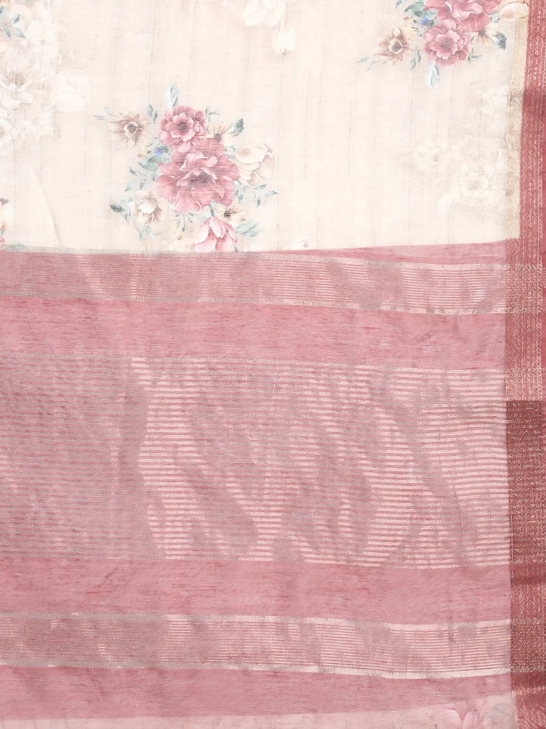 Digital Floral Printed Sandal Colour Semi Linen Saree SL83