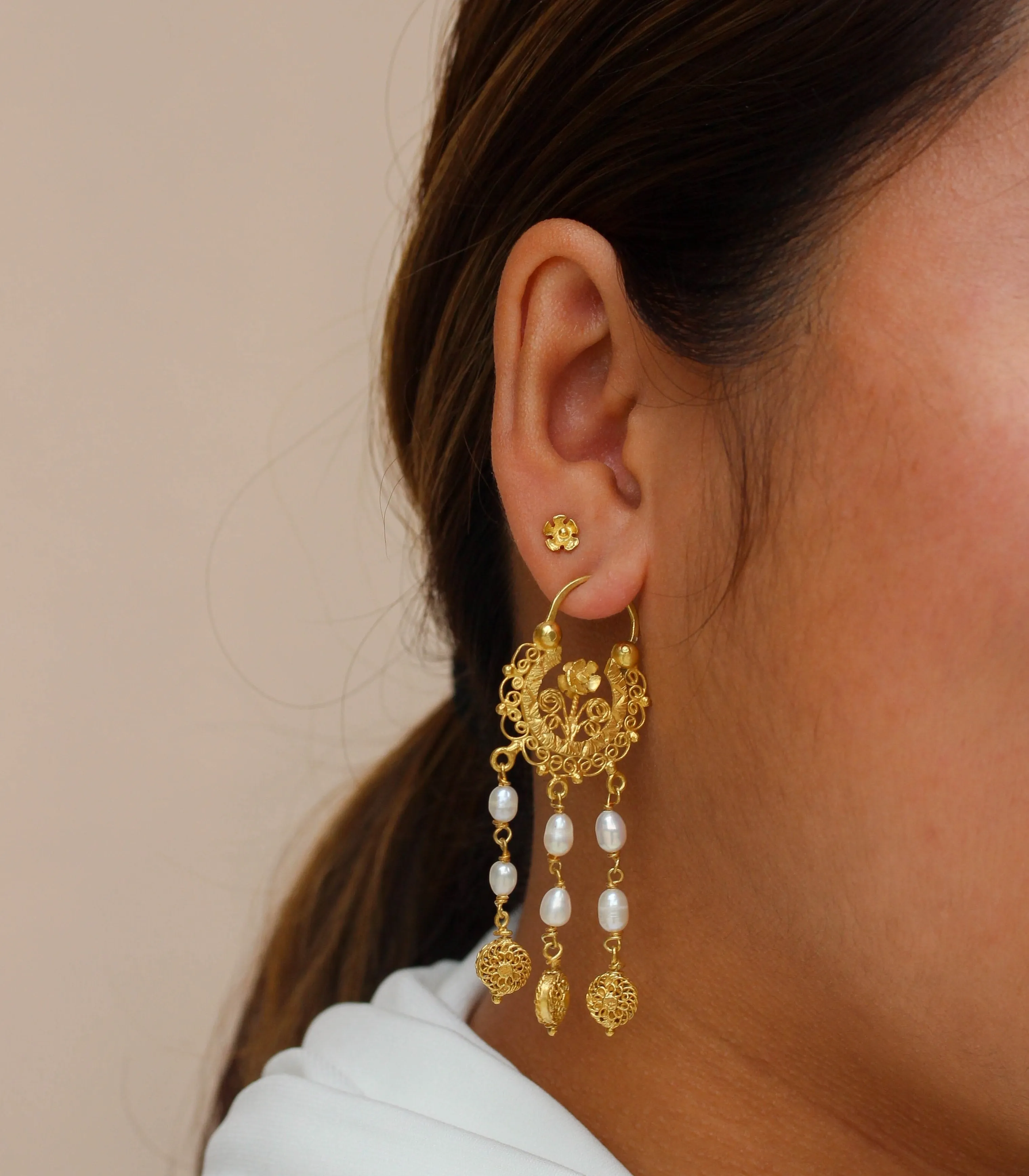Dominique 3-Way Pearl Creolla Earrings