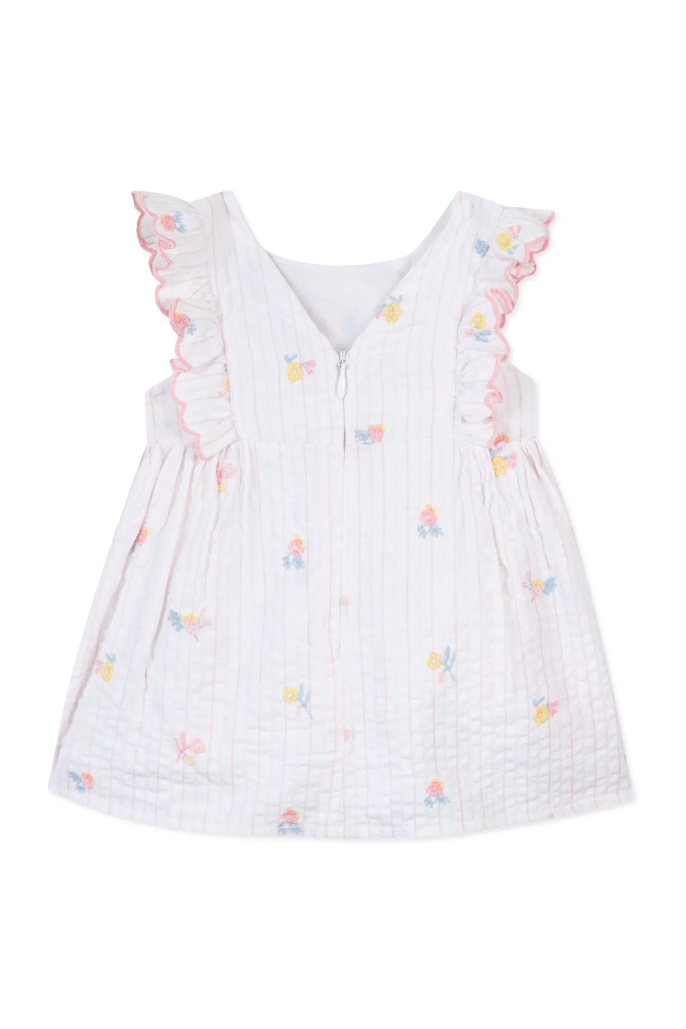 Dress - White cotton with embroidered flowers