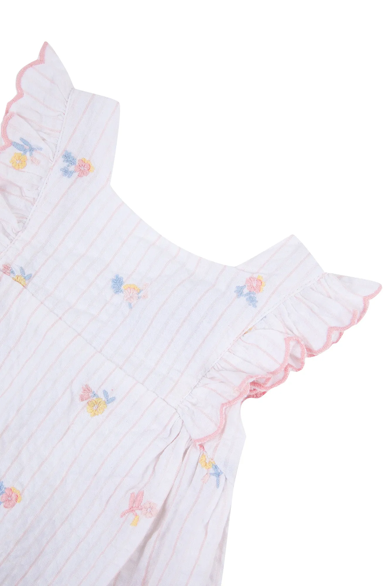 Dress - White cotton with embroidered flowers