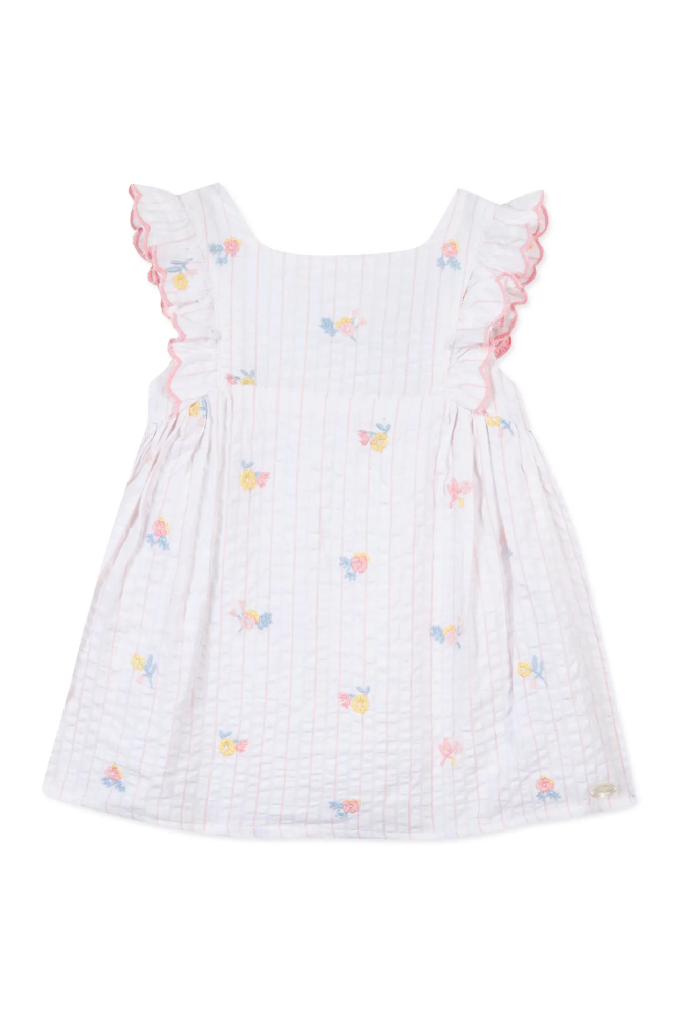 Dress - White cotton with embroidered flowers