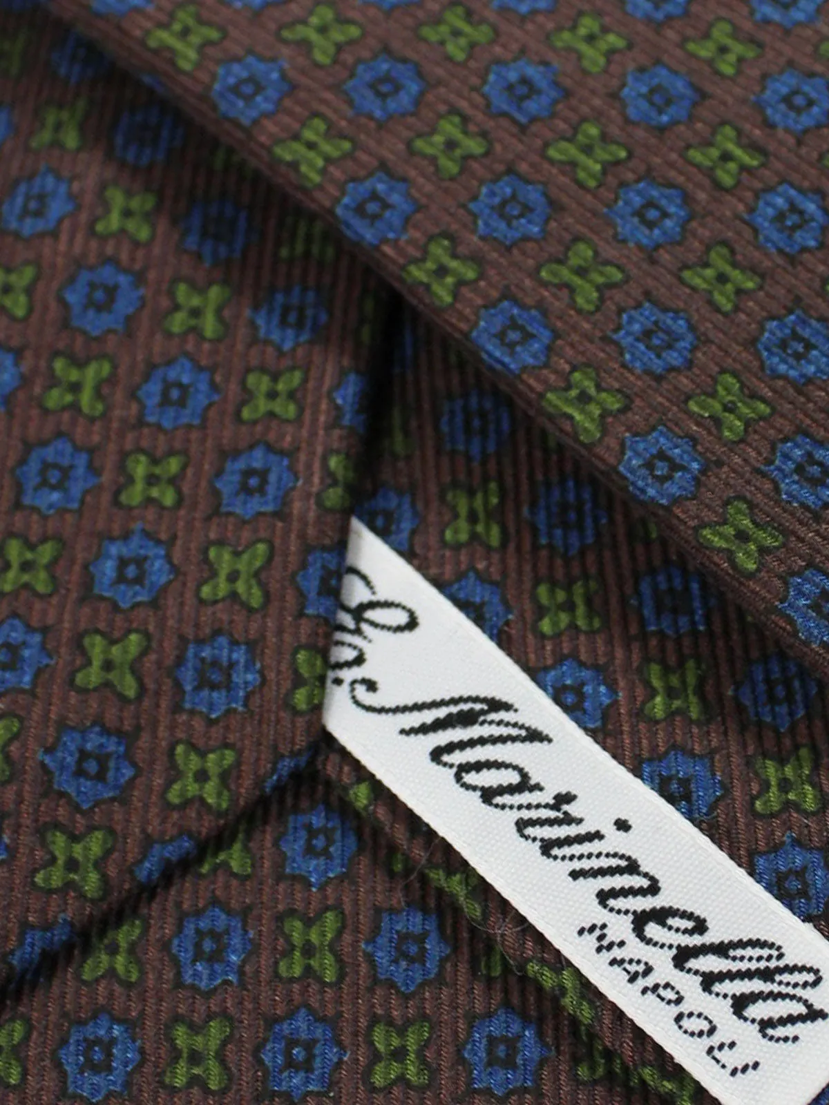 E. Marinella Silk Tie Brown Navy Green Geometric - Narrow Necktie FINAL SALE