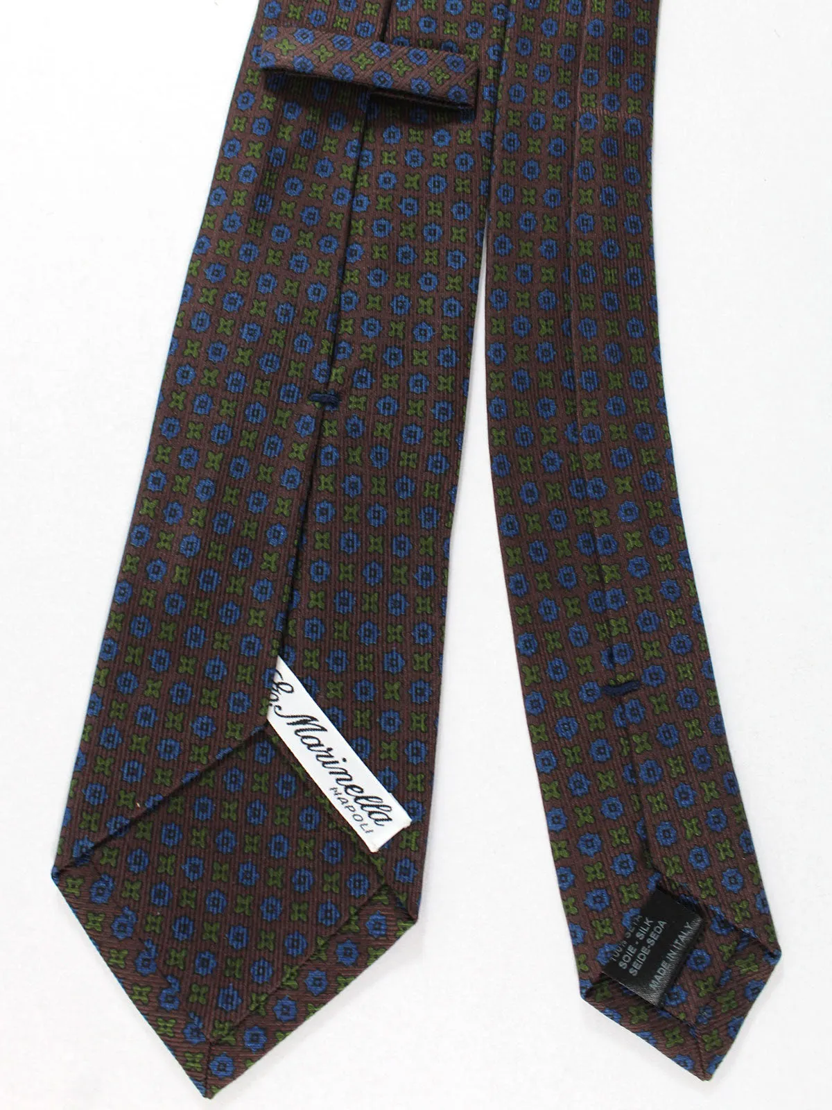 E. Marinella Silk Tie Brown Navy Green Geometric - Narrow Necktie FINAL SALE