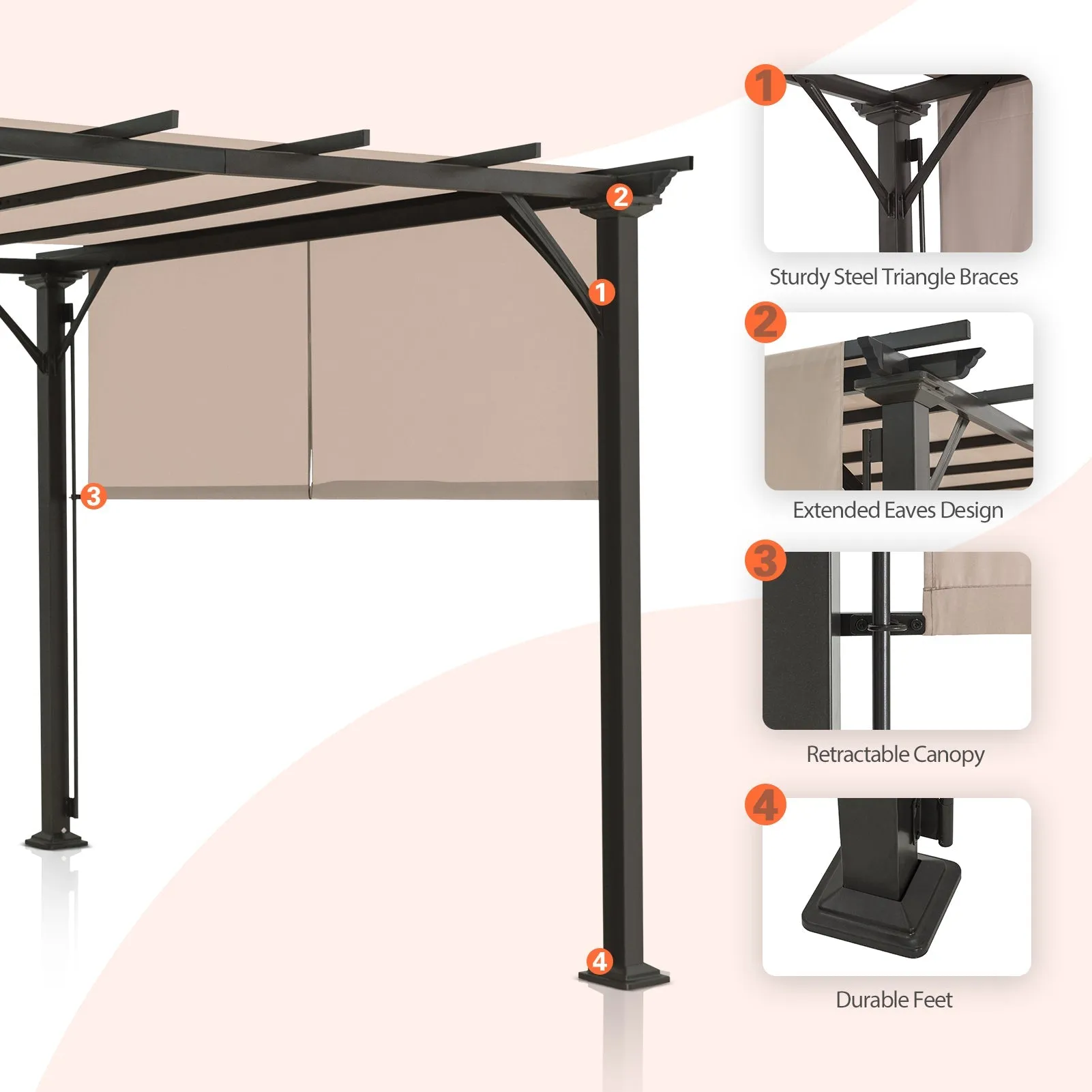 Eagle Peak 10Ftx10Ft Metal Pergola with Polyester Top