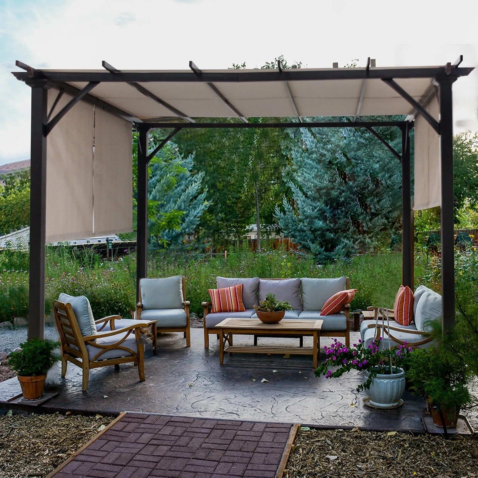 Eagle Peak 10Ftx10Ft Metal Pergola with Polyester Top