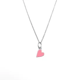 Flamingo Pink Enamel Heart Necklace by Lindsey Gurk