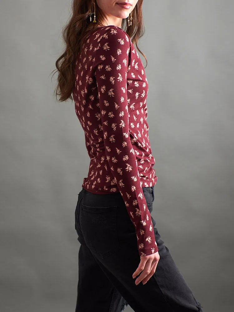 Gillian Wrap Top - Burgundy Bouquet