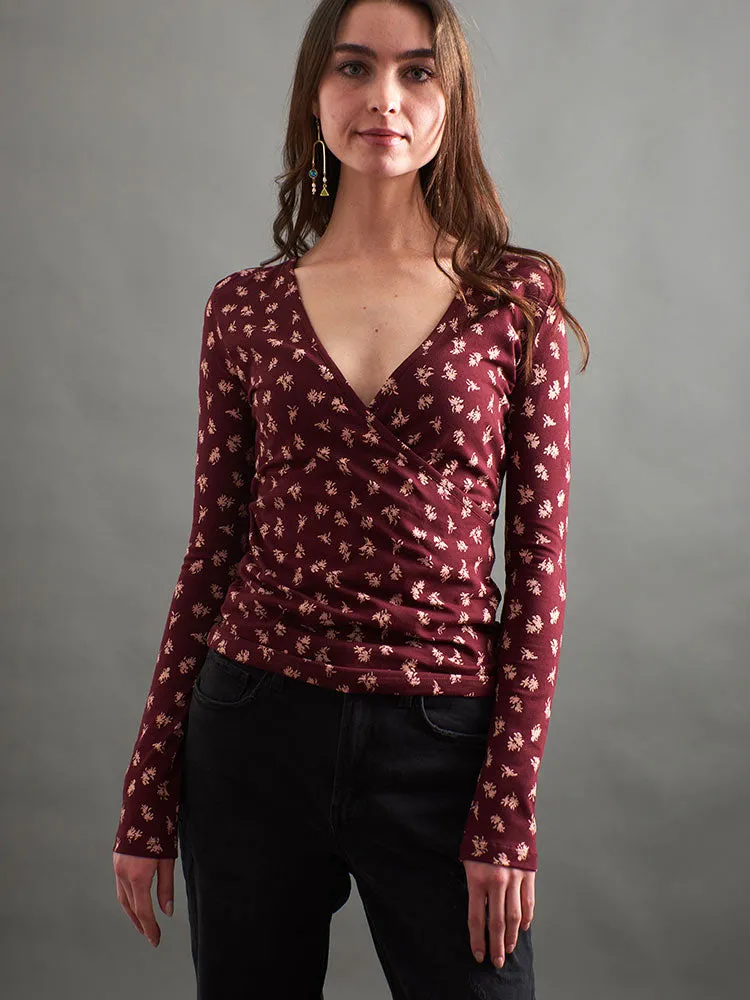 Gillian Wrap Top - Burgundy Bouquet