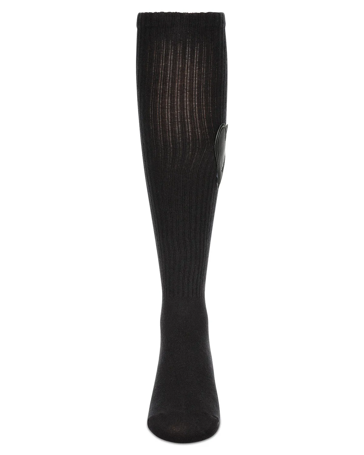 Girls Ribbed Cotton Blend Heart Patch Knee Sock