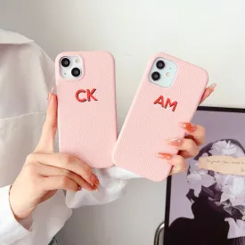 Grain Leather Customised iPhone Case ( Light Pink )