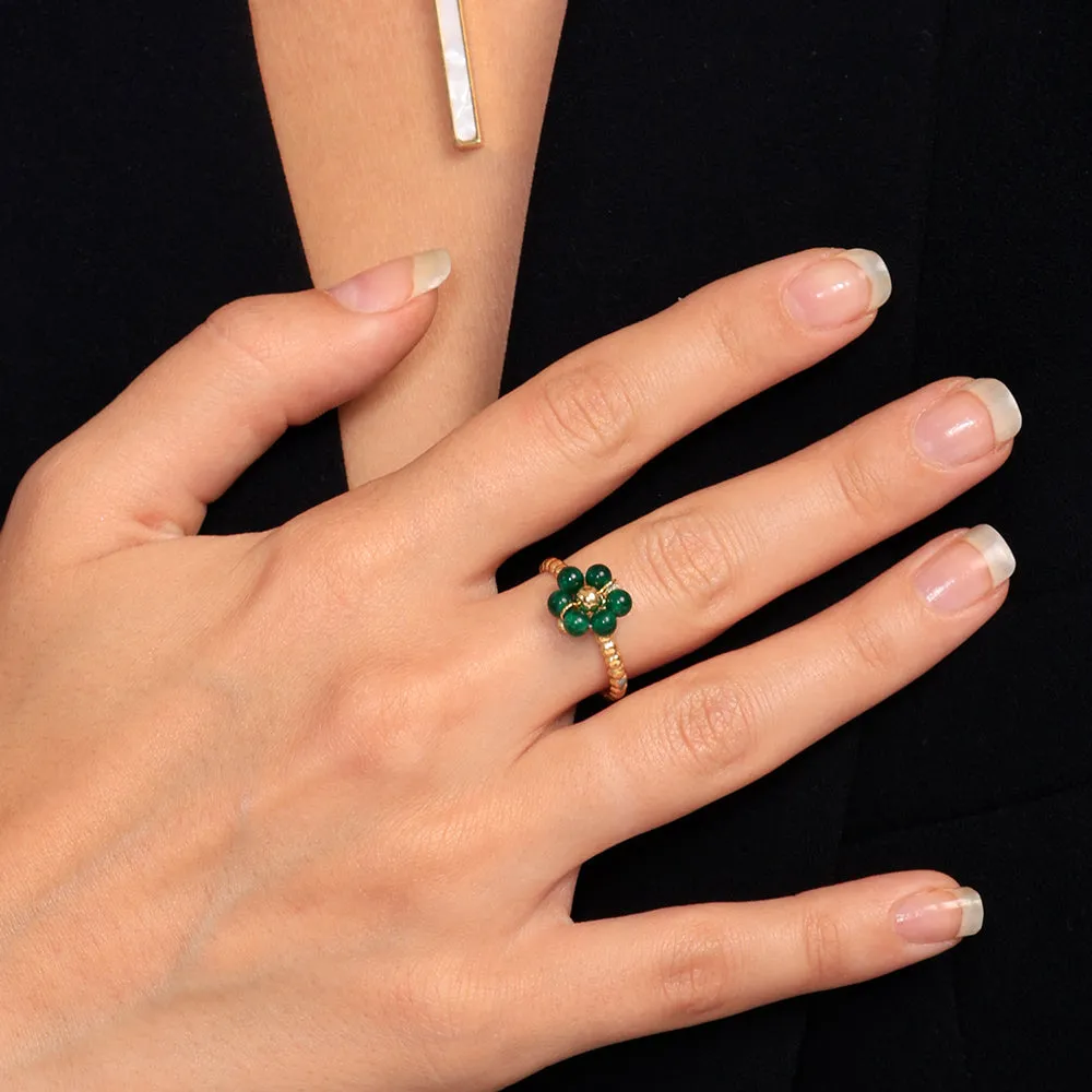 Green Enamel Flower Ring