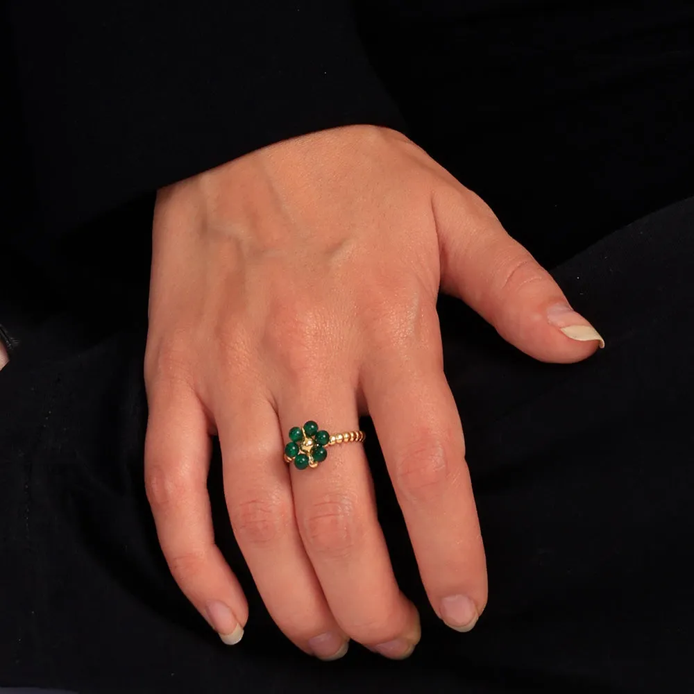 Green Enamel Flower Ring