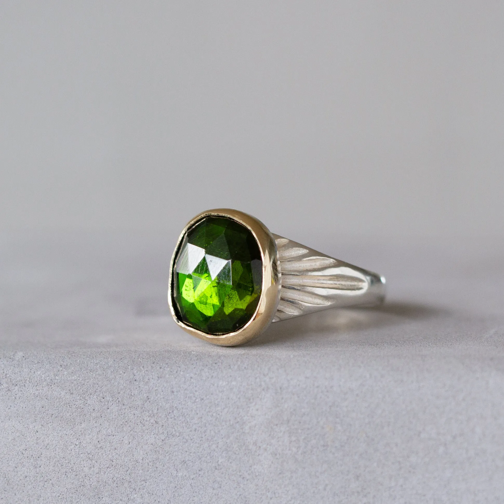 Green Tourmaline Sterling Silver and 14K Yellow Gold Calista Ring