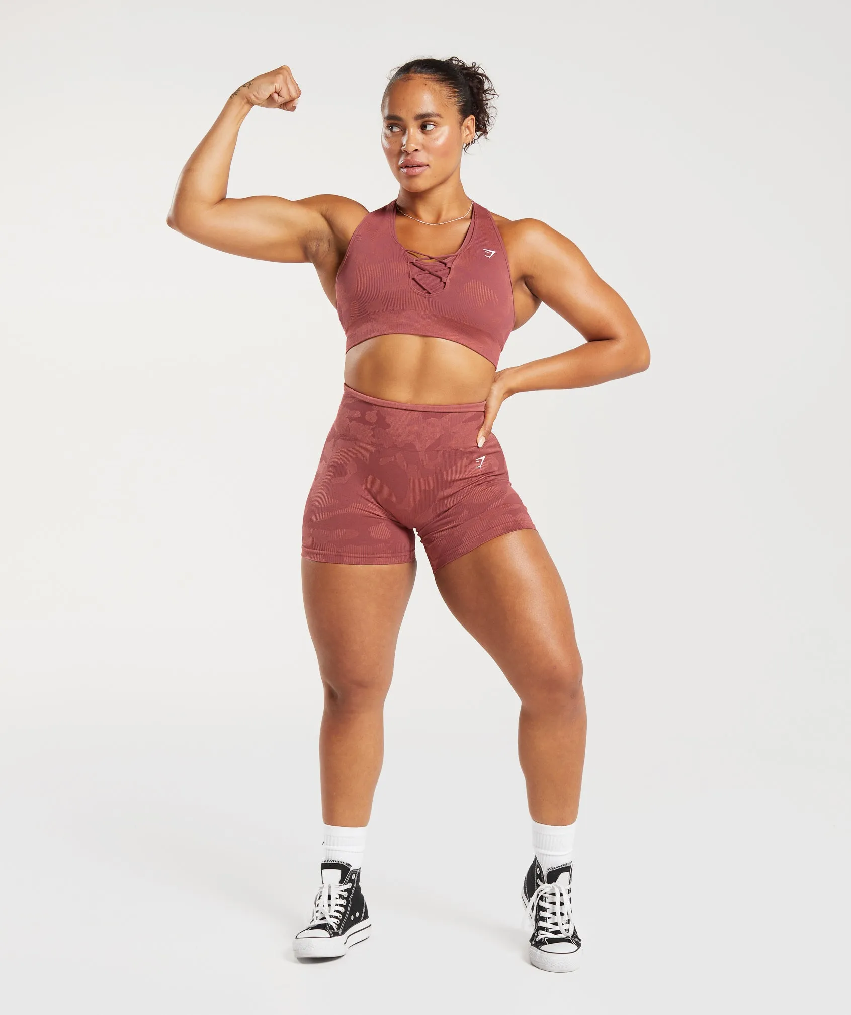 Gymshark Adapt Camo Seamless Ribbed Sports Bra - Soft Berry/Sunbaked Pink