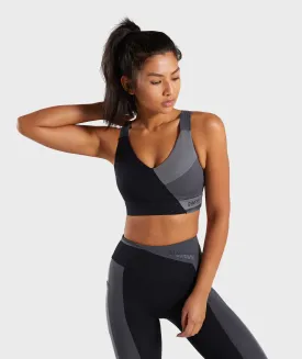 Gymshark Colour Block Sports Bra - Black/Charcoal/Smokey Grey