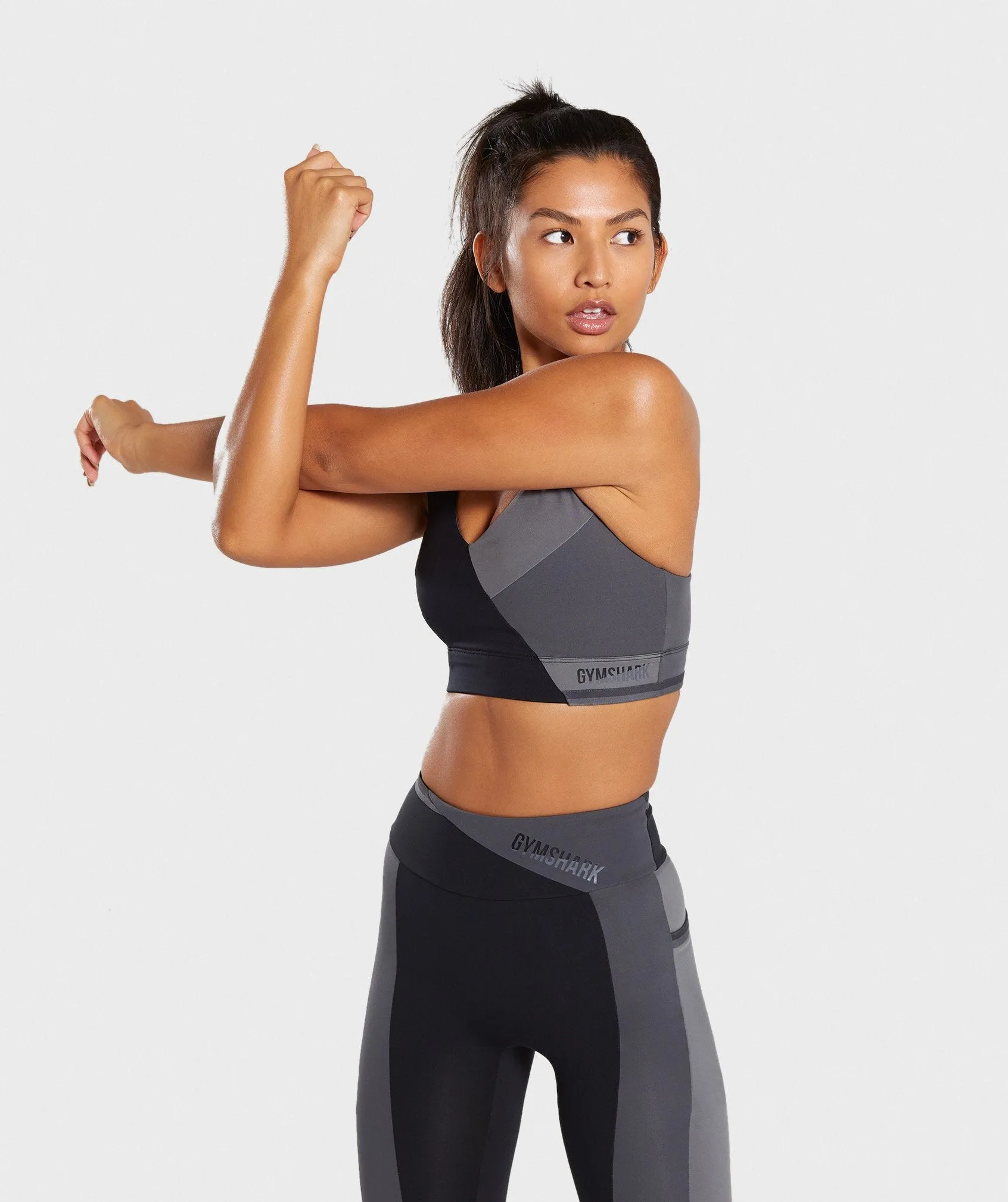 Gymshark Colour Block Sports Bra - Black/Charcoal/Smokey Grey