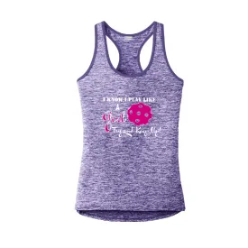 I know I Play Like a Girl Try to Keep Up | Clearance Women’s Racerback Tank | 100% Polyester