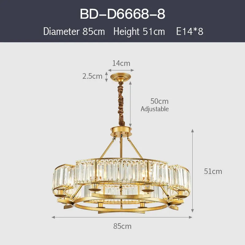 IWP K9 Crystal Modern Glass Chandelier Light Copper Luxury Hanging Lamp