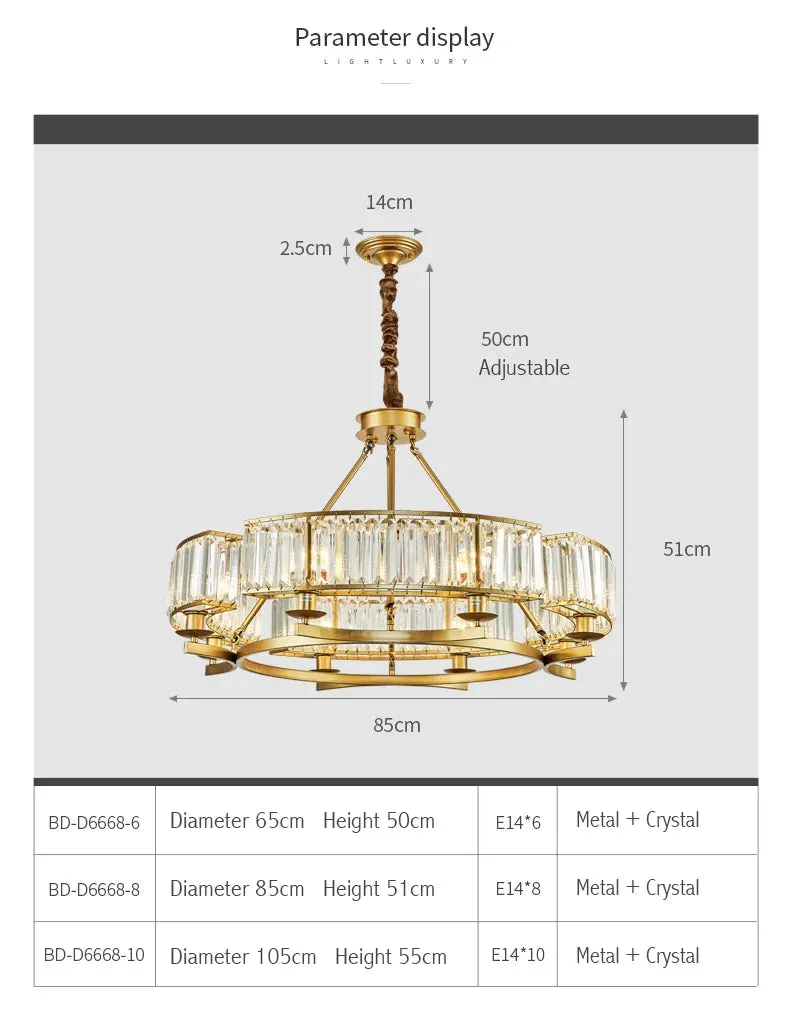 IWP K9 Crystal Modern Glass Chandelier Light Copper Luxury Hanging Lamp