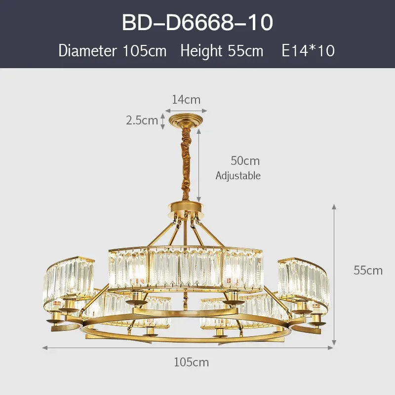 IWP K9 Crystal Modern Glass Chandelier Light Copper Luxury Hanging Lamp