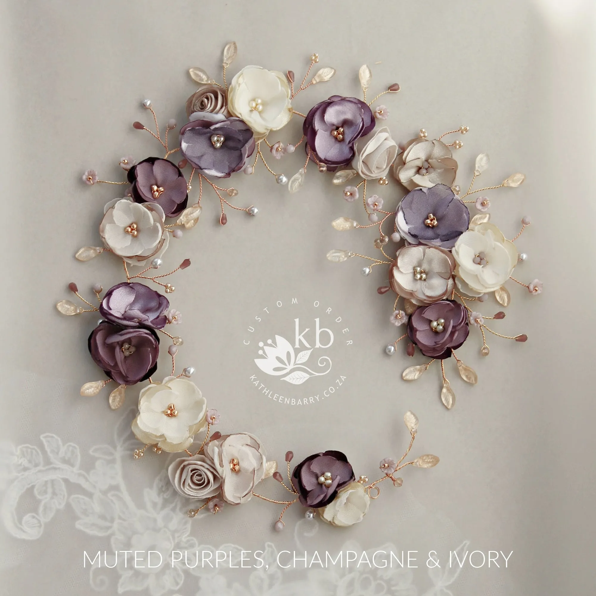 Jane Bridal Hair Piece in Champagne & Muted tones - custom colors available