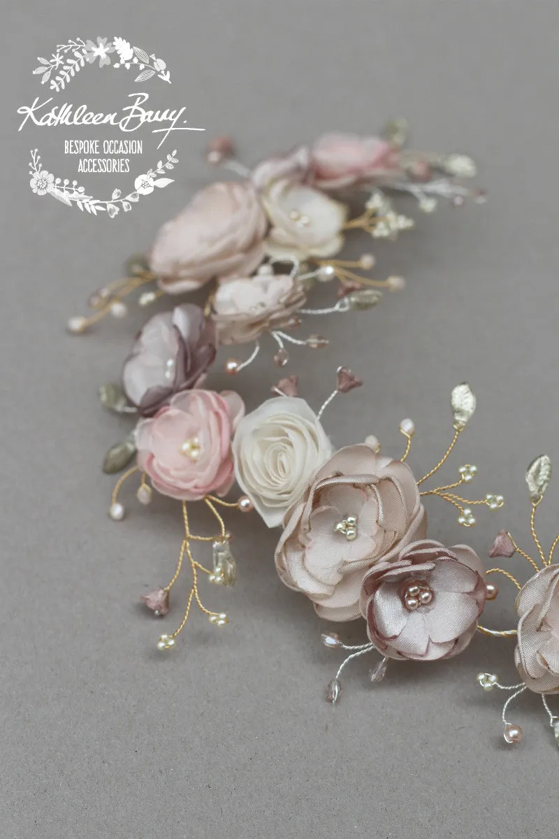 Jane Bridal Hair Piece in Champagne & Muted tones - custom colors available