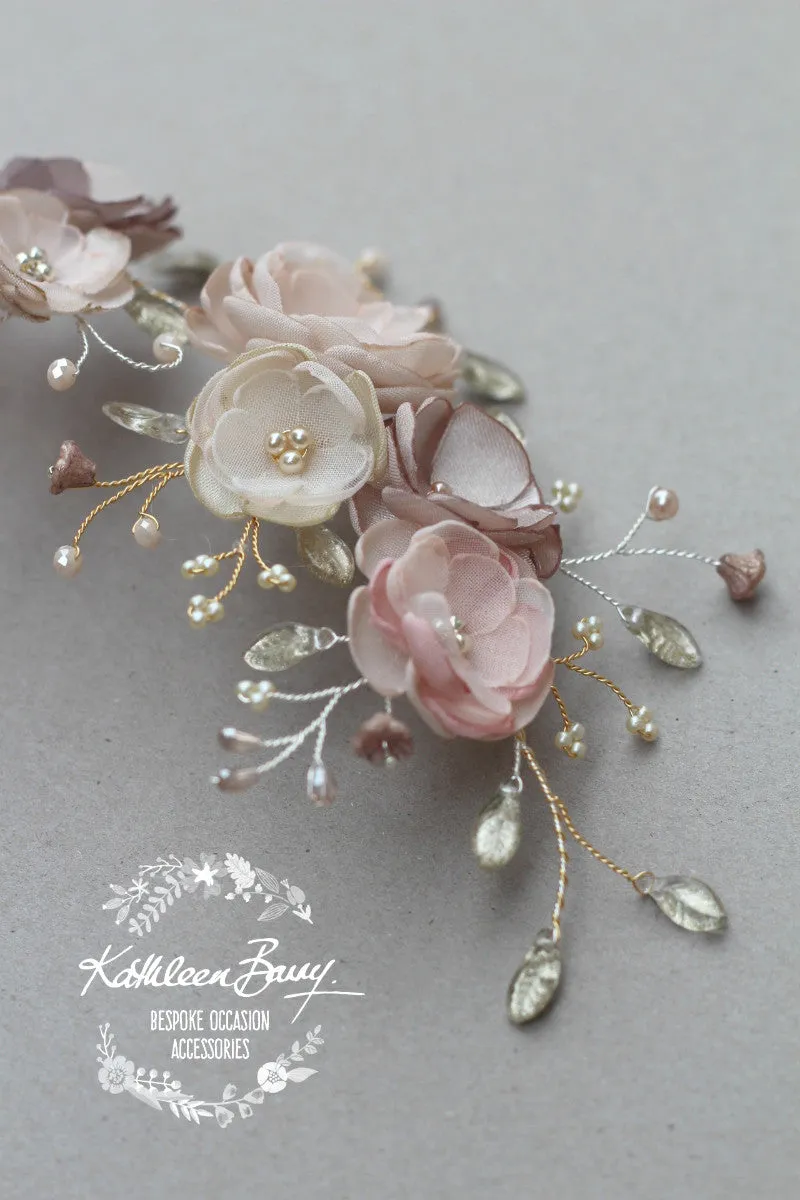 Jane Bridal Hair Piece in Champagne & Muted tones - custom colors available
