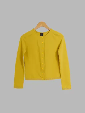 Jean Paul Gaultier mustard snap button cardigan with embroidered hem - size 40