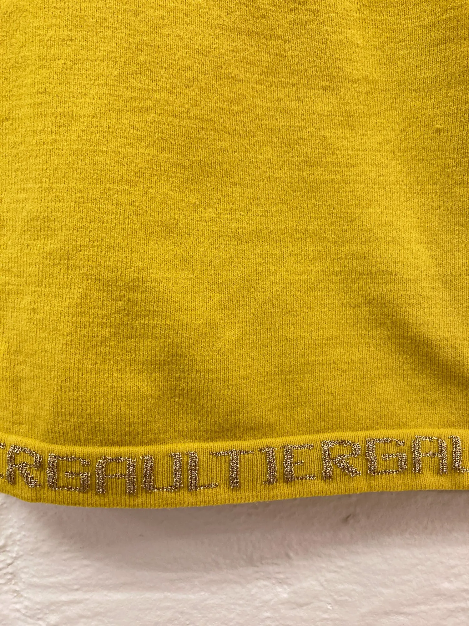 Jean Paul Gaultier mustard snap button cardigan with embroidered hem - size 40