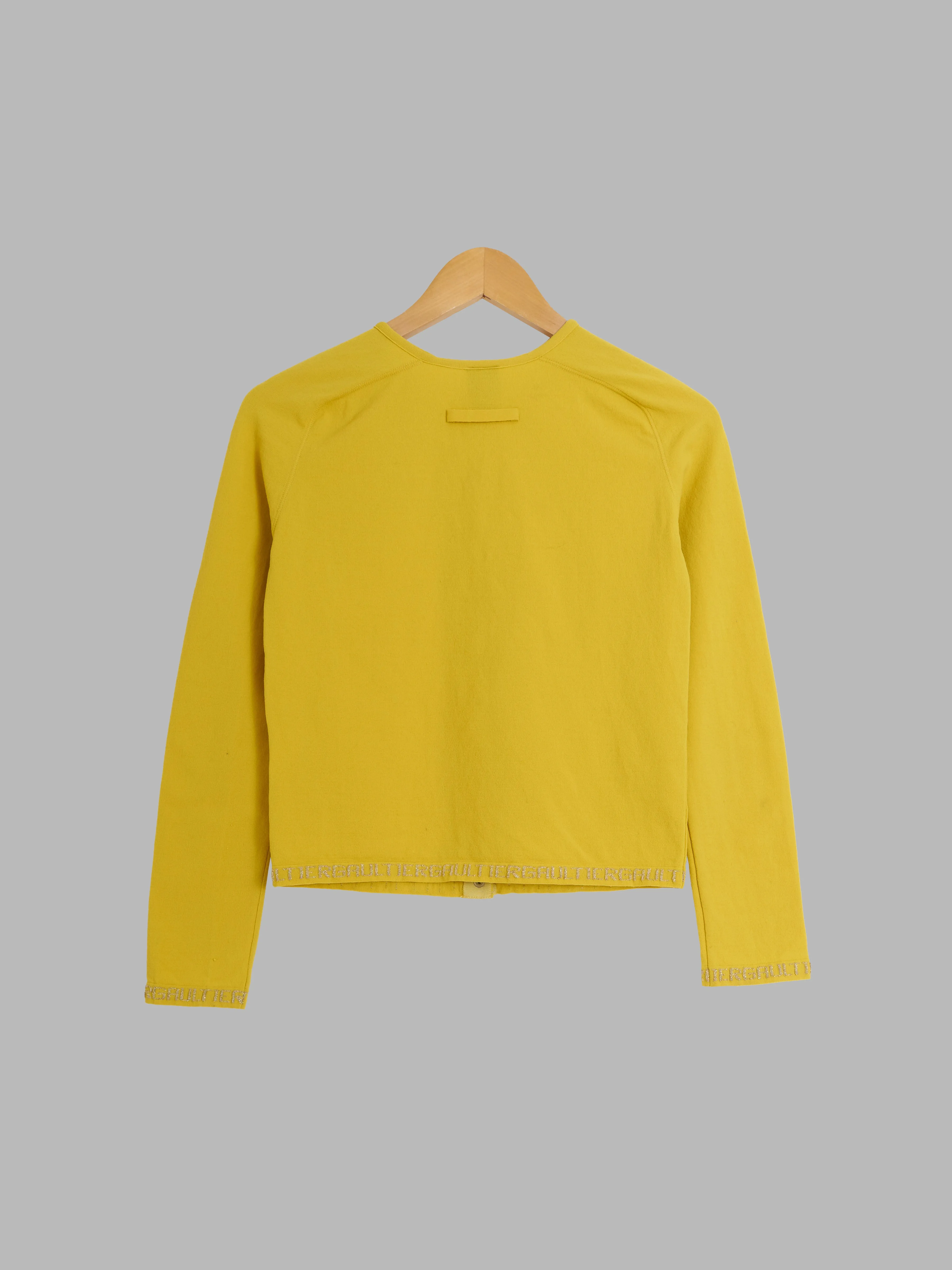 Jean Paul Gaultier mustard snap button cardigan with embroidered hem - size 40