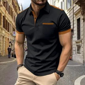Lapel Button Stitching Color Matching All-match T-shirt - SEE SIZE CHART
