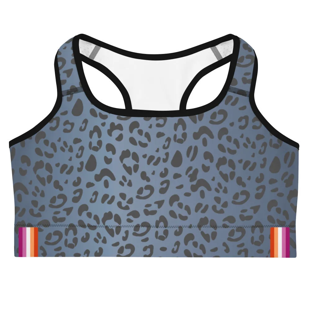 Lesbian Pride Flash Blue Leopard Print Sports bra