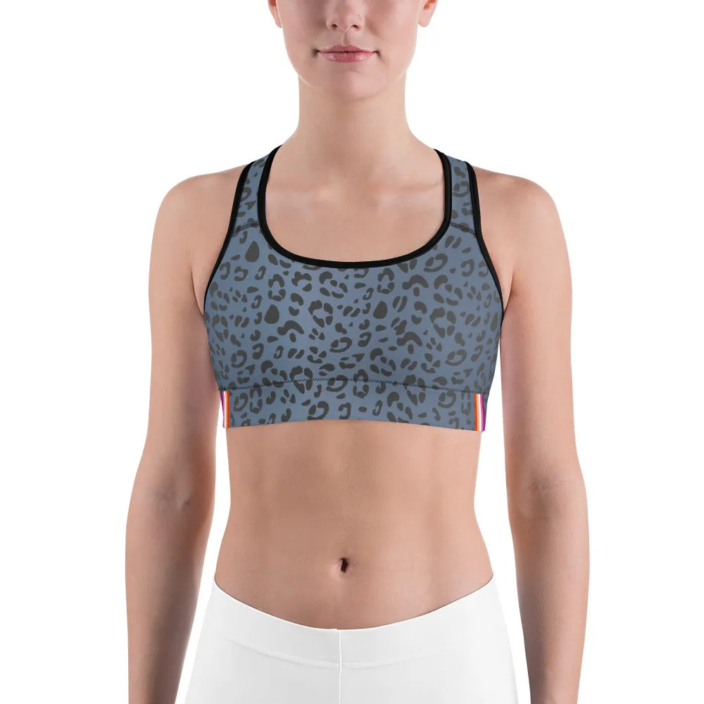 Lesbian Pride Flash Blue Leopard Print Sports bra